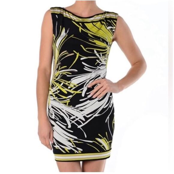 Trina Turk Felana Spider Mum Jersey Black & Yellow Sleeveless Dress sz 2 EUC - Picture 1 of 7